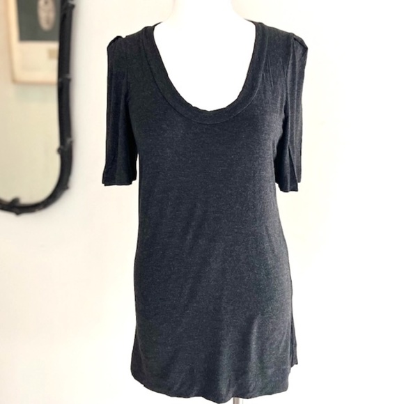 Theory Dark Grey Scoop Neck T-Shirt - Picture 1 of 5